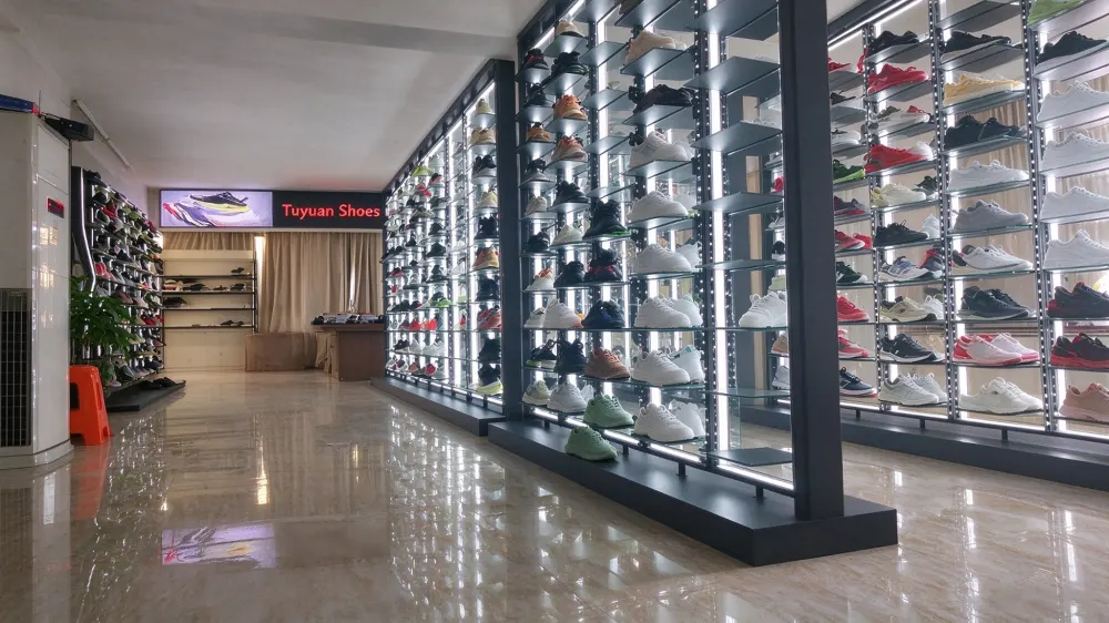 Footwear showroom with various shoe samples